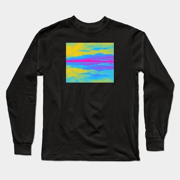 Pan Pride Sunset and Clouds over a Lake Landscape Long Sleeve T-Shirt by VernenInk